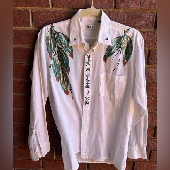 Vintage MODIT custom art painted southwestern print white button up shirt Small - Picture 4 of 11